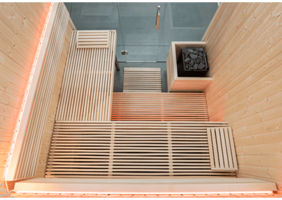 Inside Benches. Indoor Sauna Panorama Large | Oyster Pools Inside Benches. Indoor Sauna Panorama Large
